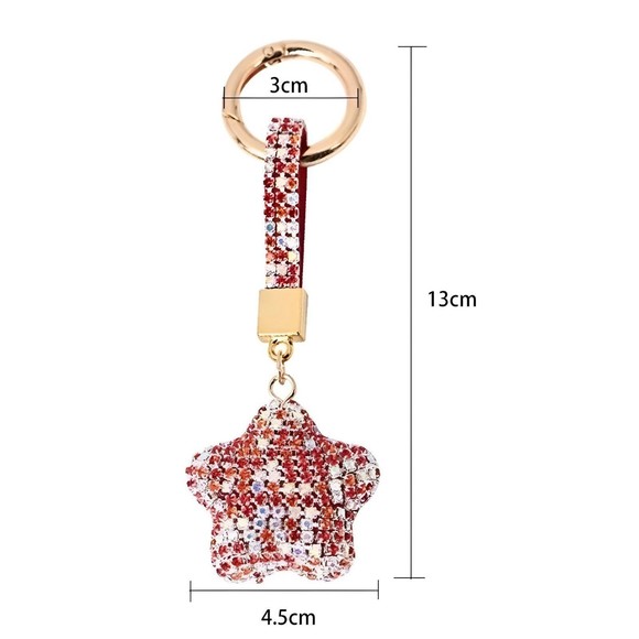 Star Shape Rhinestone keychain/pendant & fur ball SILVER - Picture 4 of 4